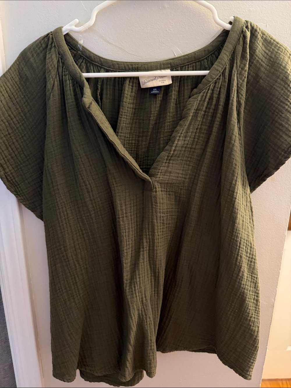 Universal Thread Olive Gauze V-Neck Peasant Blouse